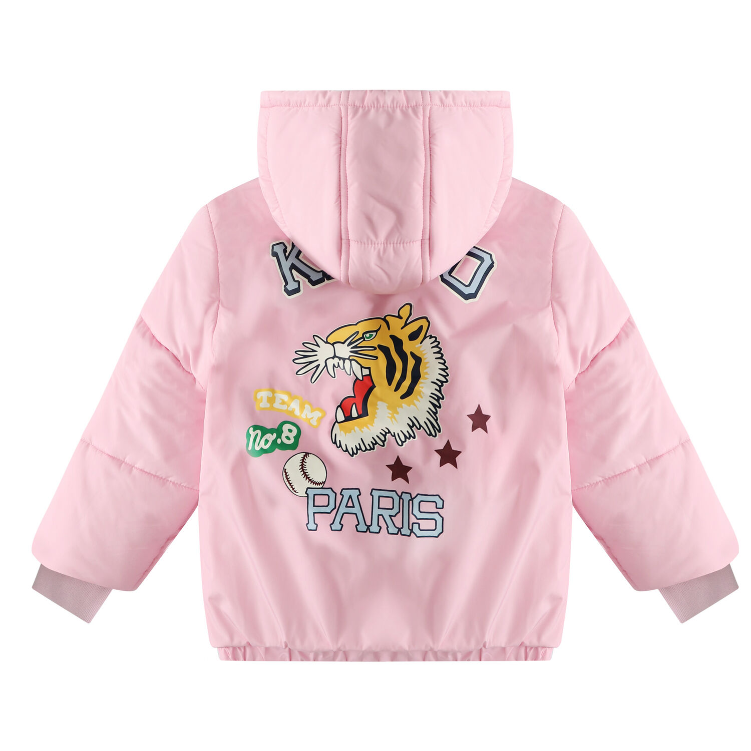 Girls Pink Varsity Tiger Logo Puffer Jacket, 1, hi-res image number null